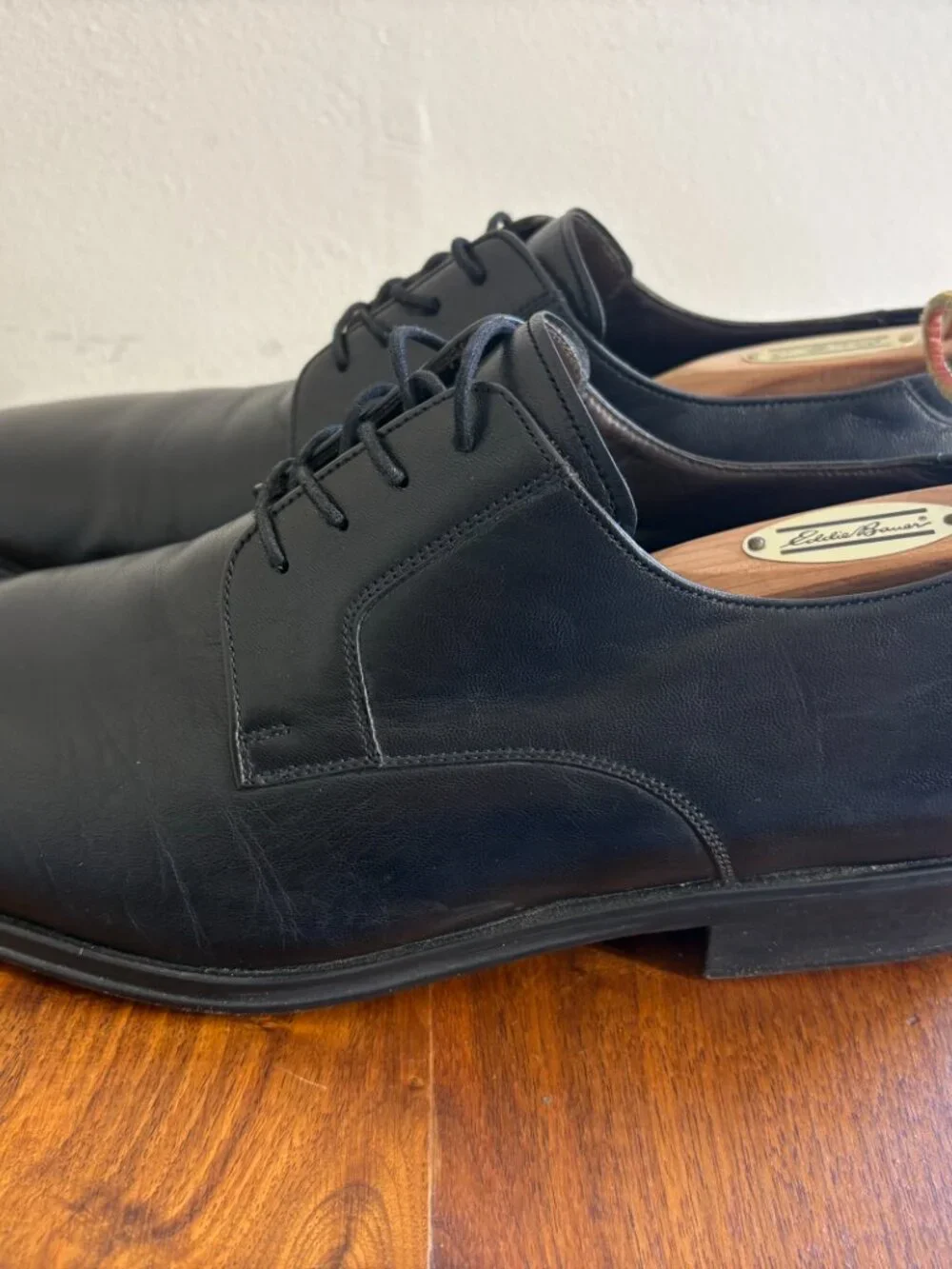 Magnanni Black Leather Plain Toe Derby Dress Shoes Size 10.5